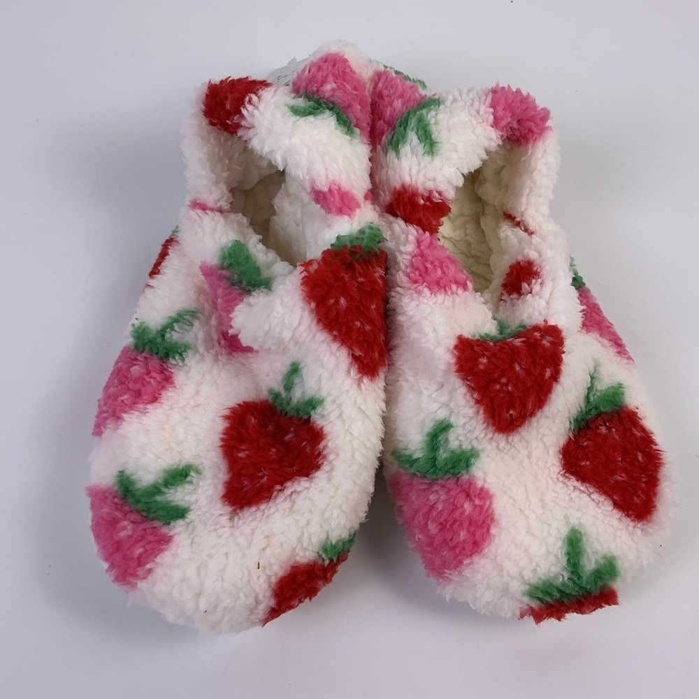 Cozy Strawberry Slipper Socks Womens Size S/M 5-7 Plush Fuzzy‎ Gripper Bottoms